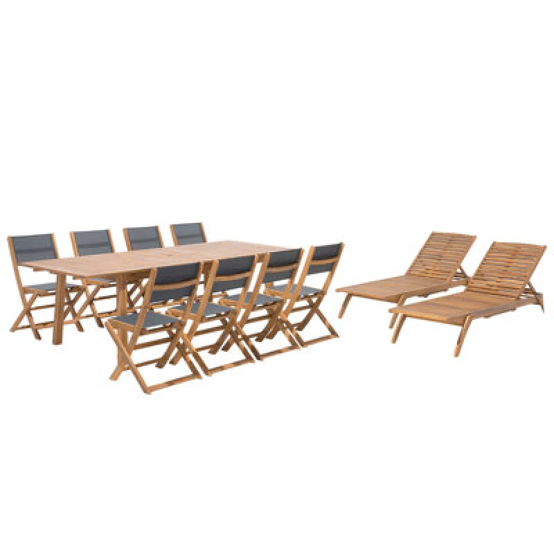 Image of Beliani Garden Dining Set With Loungers 8 Seater Cesana Acacia Wood Light Brown