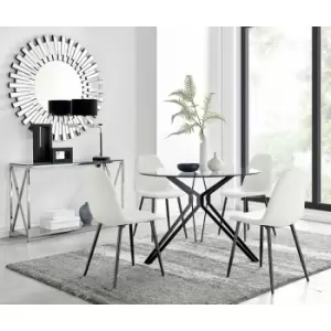 Image of Cascina Dining Table and 4 White Corona Faux Leather Dining Chairs with Black Legs Diamond Stitch - White