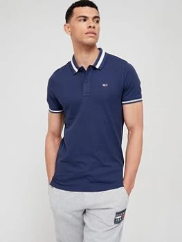 Image of Tommy Jeans Tipped Stretch Polo Shirt - Twilight Navy, Twilight Navy Size M Men