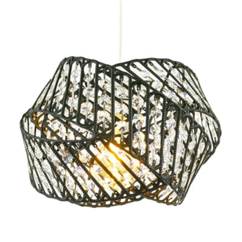 Image of Happy Homewares Designer Triple Ring Black Pendant Lamp Shade With Clear Acrylic Beads