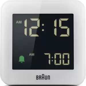 Image of Braun Digital Alarm Clock with Snooze, Negative LCD Display, Quick Set, Crescendo Beep Alarm in White, model .