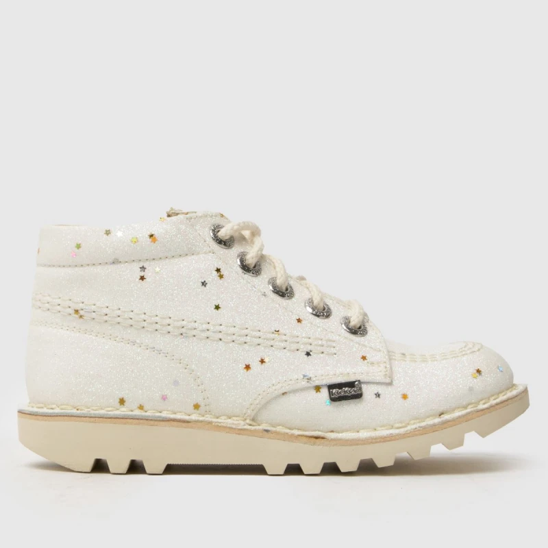 Image of Kickers White Kick Hi Glitter Girls Junior Boots White UK 13 (EU 32)