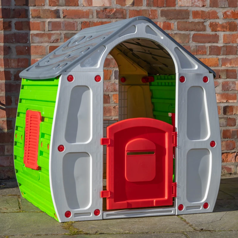 Image of 1.09m Grey & Green Kids Indoor Outdoor Plastic Wendy House Magical Playhouse