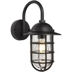 Image of Non Automatic Caged Outdoor Wall Light - Textured Black & Glass Shade IP44 Rated