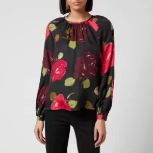 Image of Kate Spade New York Womens Brushy Roses Key Hole Top - Black - S