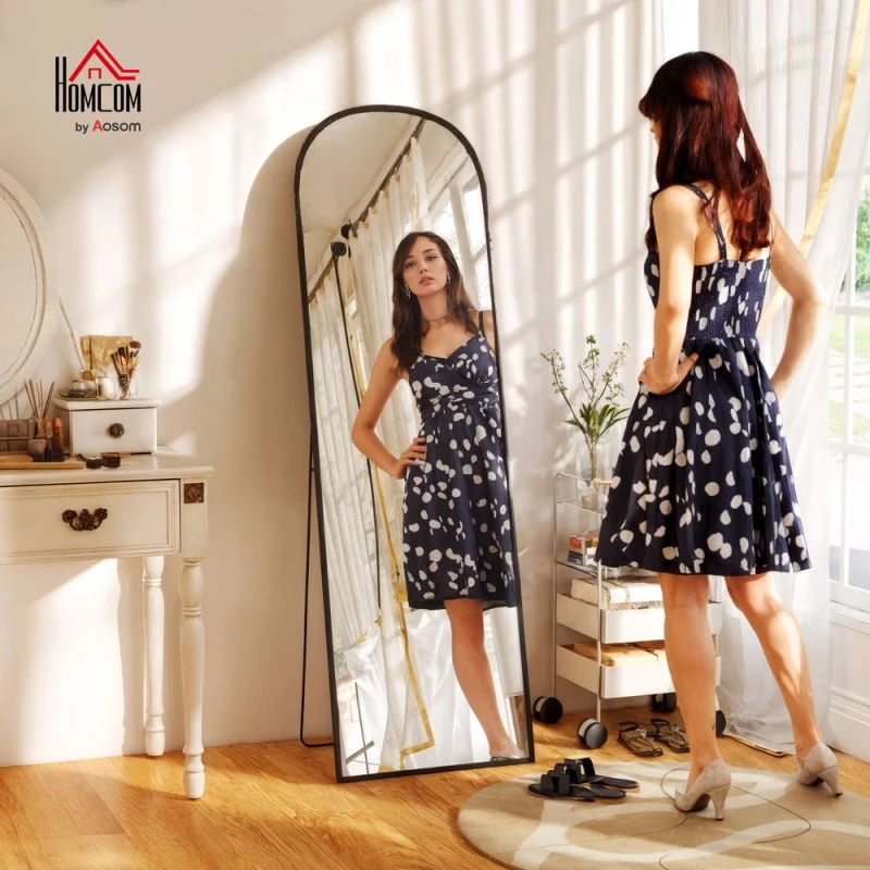 Image of HOMCOM Full Length Mirror with Aluminium Alloy Frame Hanging or Leaning Black 831-740V02BK