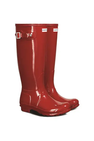 Image of Hunter 'Original Tall Gloss' Wellington Boots Red