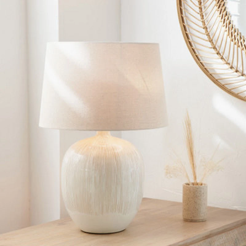 Image of Pacific Lifestyle Natural And Cream Textured Ceramic Table Lamp