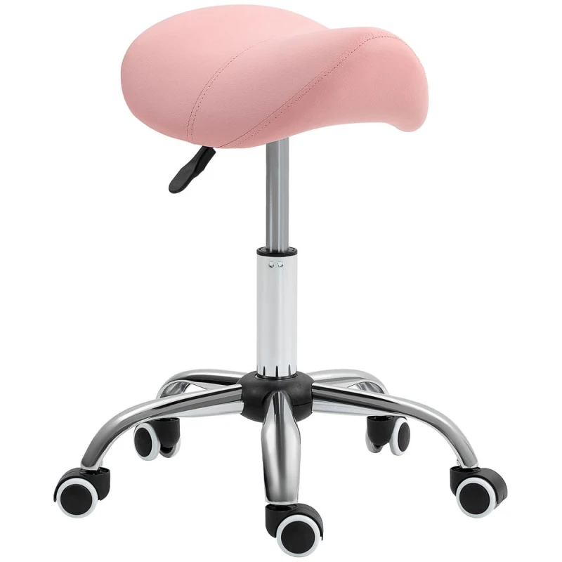 Image of HOMCOM PU Leather Saddle Stool w/ Moulded Padded Seat Adjustable Height Pink - Pink TJ Hughes 5056725546755