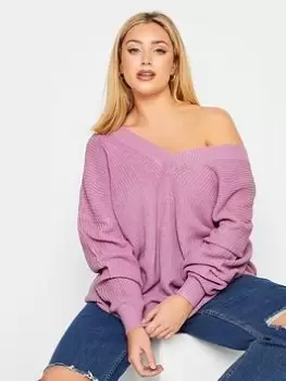 Image of Yours Double V-neck Jumper Pink, Size 22-24, Women