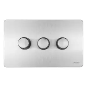 Image of Schneider Electric Ultimate Screwless Flat Plate - 3 Gang 2 Way Dimmer Light Switch, Main & Low Voltage, 250W/VA, GU6432CSS, Stainless Steel