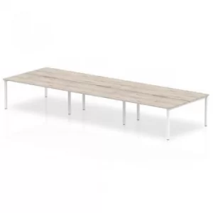 Image of B2B White Frame Bench Desk 1400 Grey Oak (6 Pod)