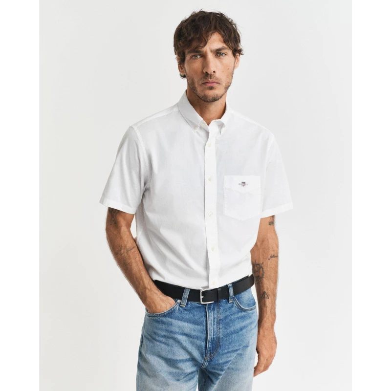 Image of Gant Regular Fit Classic Poplin Short Sleeve Shirt White male M