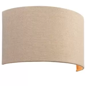 Image of Fabric LED Wall Light Natural Neutral Semi Circle Linen Shade Sleek Lamp Fitting
