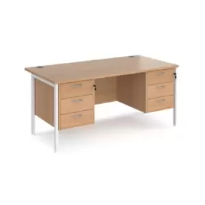 Image of Office Desk Rectangular Desk 1600mm With Double Pedestal Beech Top With White Frame 800mm Depth Maestro 25 MH16P33WHB