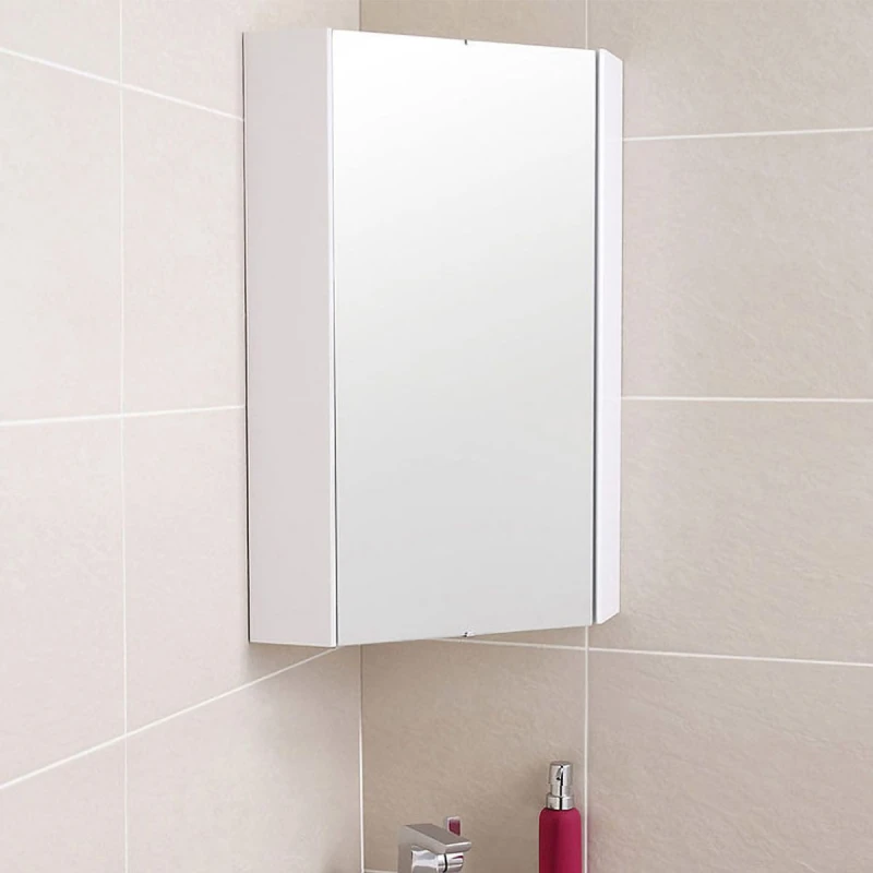 Image of Nes Home White 320 x 320 x 650mm Corner Mirror Cabinet White