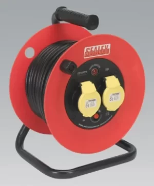Image of Sealey CR12515 Cable Reel 25mtr 2 x 110V 1.5mm² Heavy-Duty Thermal Trip