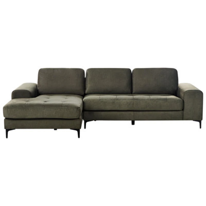 Image of Beliani Corner Sofa 4 Seater Kiruna Fabric Dark Green Right Hand