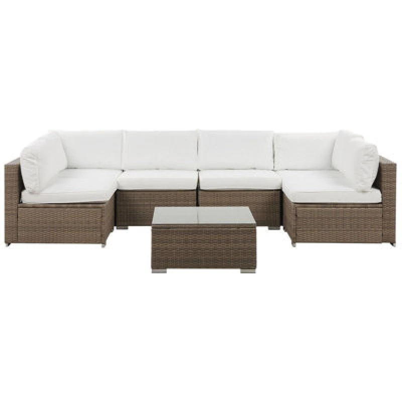 Image of Beliani Garden Corner Sofa With Table 6 Seater Belvedere Pe Rattan White