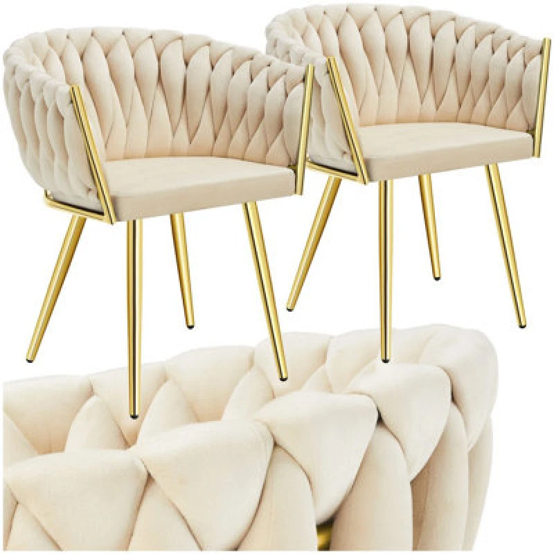 Image of Tectake Set Of 2 Dining Chair Astano - Padded, Velvet, Knot Design, Continuous Backrest - Sand-Colored/gold