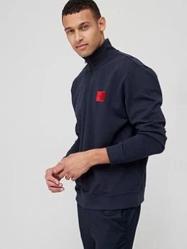 Image of HUGO Durty Quarter Zip Sweatshirt - Navy, Size S, Men
