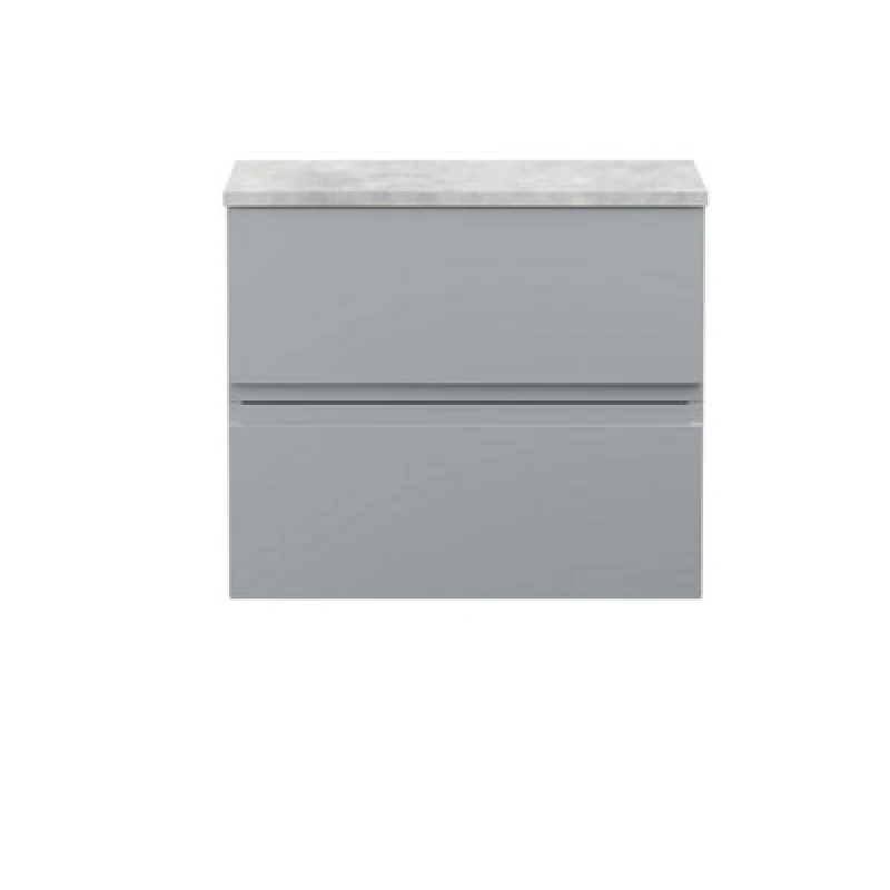 Image of Hudson Reed Urban Wall Hung Countertop Basin Unit, 2 Soft Close Drawers Vanity Unit And Bellato Grey Worktop In Satin Grey, 600mm