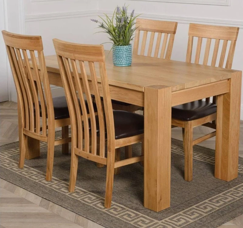 Image of Thats Furniture Kuba 150 x 85cm Chunky Medium Oak Dining Table & 4 Harvard Chairs in Brown Brown Unisex 150 x 85 cm