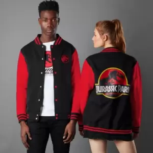 Image of Jurassic Park Priimal Limited Variant Ranger Logo Unisex Varsity Jacket - Black/Red - M