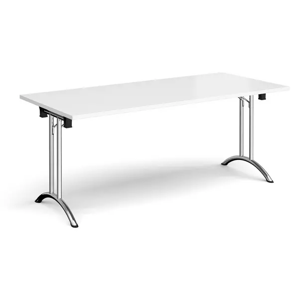 Image of Rectangular Folding Meeting Table with Chrome Curved Legs - 1800mm - White