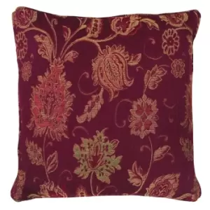Image of Zurich Floral Jacquard Cushion Burgundy / 55 x 55cm / Polyester Filled