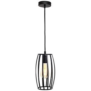 Image of 4lite WiZ Smart Blackened Silver Pendant with Pear Shape Cage Shade and ST64 E27 Vintage Lamp