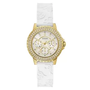 Image of Guess GW0411L1 Womens Crown Jewel White Silicone Strap Wristwatch