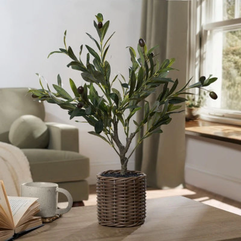 Image of OHS OHS Artificial Olive Tree with Lifelike Leaves Realistic Plant in Basket in Natural Size: 100CM Natural 100CM Unisex 5027434217328
