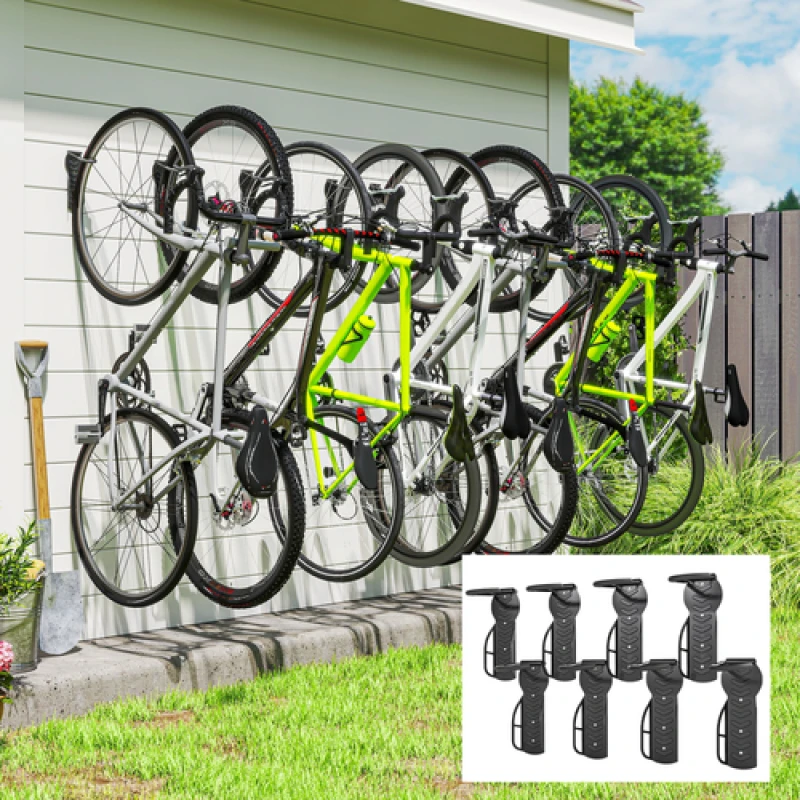 Image of SPORTNOW 8 Pack Bike Rack, Wall Mounted Bike Hooks for Garage, Black AA0-109V01BK