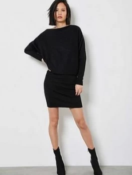 Image of Mint Velvet Metallic Batwing Off The Shoulder Dress - Black