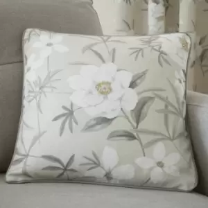 Image of Dreams & Drapes Eve Floral Print 100% Cotton Piped Edge Filled Cushion, Natural, 43 x 43 Cm