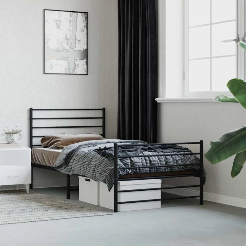 Image of VIDAXL Metal Bed Frame without Mattress with Footboard Black 75x190cm Vidaxl 8720845787639