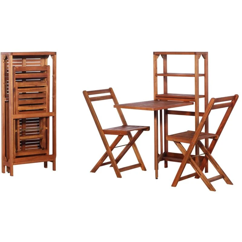 Image of vidaXL Solid Acacia Wood Bistro Set 3 Piece Garden Furniture Table Chairs