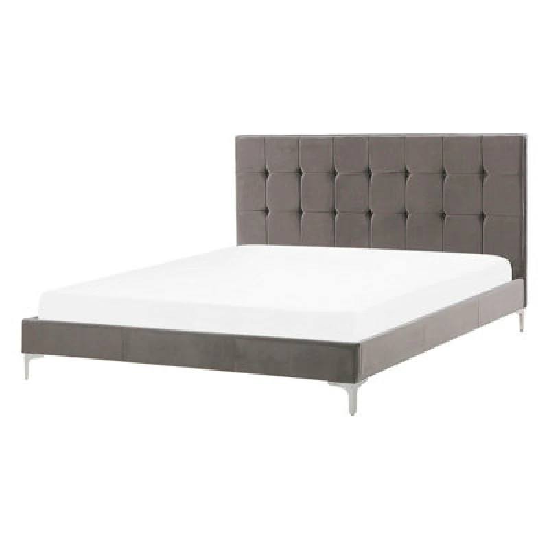 Image of Beliani Bed Velvet Ambert 140 X 200 Cm (Eu Double) Grey