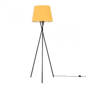Image of Camden Black Tripod Floor Lamp with XL Mustard Aspen Shade