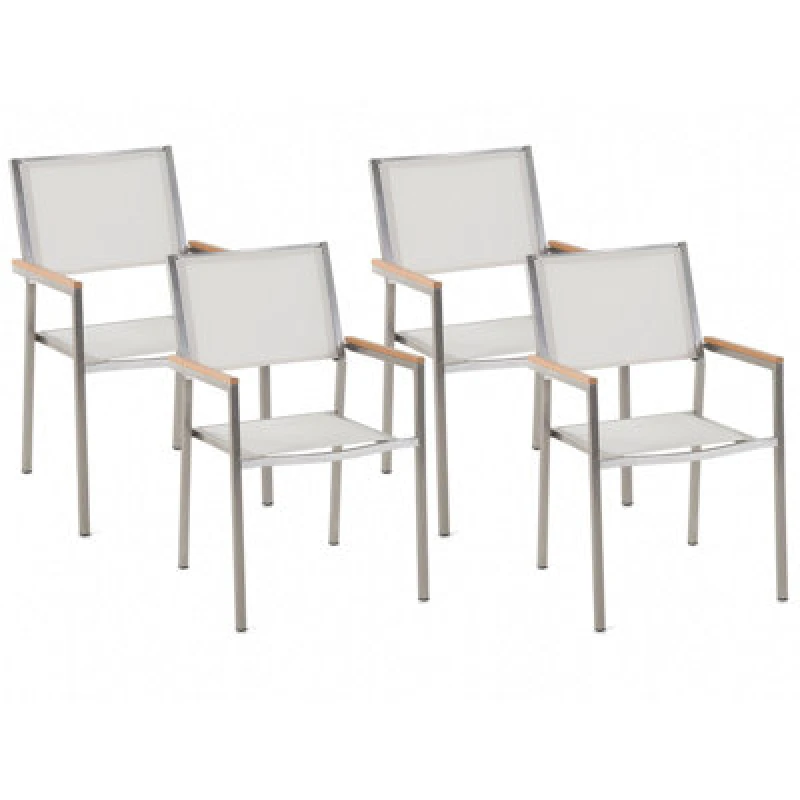 Image of Beliani Set Of 4 Garden Chairs Grosseto Stainless Steel White