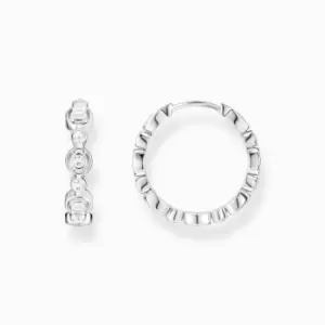 Image of Sterling Silver White Stone Hoop Earrings CR714-051-14