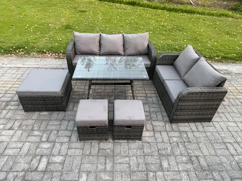Image of Fimous Garden Furniture Sets 6 Pieces Wicker Rattan Furniture Manual Wicker Patio Sofa Patio Conversation Set Dark Grey Mixed Dark Grey