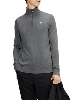 Image of Ted Baker Knitted Quarter Jumper - Charcoal, Size 2, Men