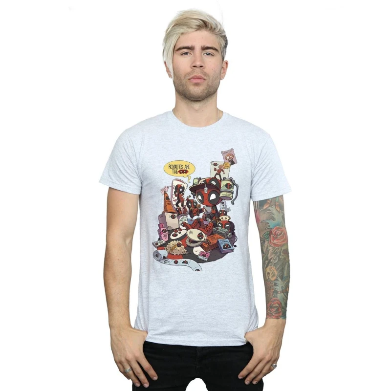 Image of Marvel Marvel Men Deadpool Merchandise Royalties T-Shirt in Grey Size: Small Grey S Male 5057736833537