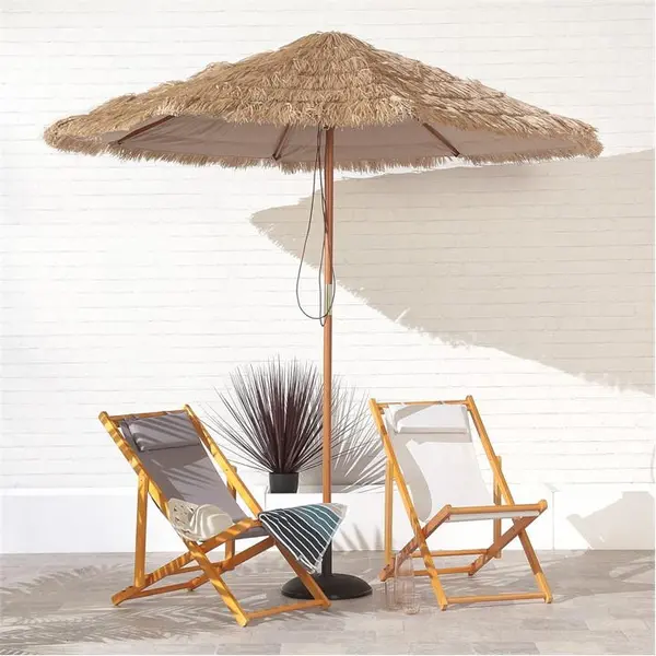 Image of Suntime 2.7m Tiki Wooden Parasol - Beige One Size