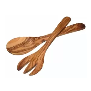 Image of KitchenCraft World of Flavours Italian Olive Wood Salad Servers 29cm Brown