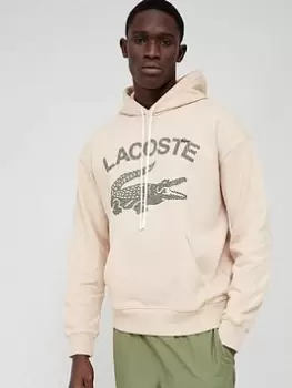 Image of Lacoste Large Logo Overhead Hoodie - Grey, Cream, Size XL, Men
