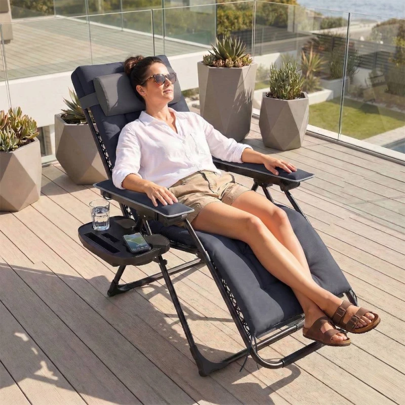 Image of OUTSUNNY Zero Gravity Chair Sun Lounger with Cup Holder, Cushion, Dark Grey Dark Grey Unisex