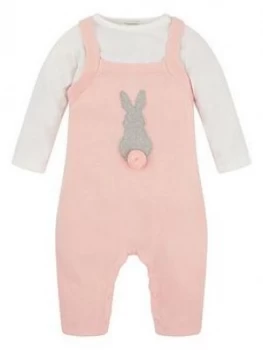 Image of Monsoon Baby Girls Knitted Dungaree And Tshirt Set - Pink